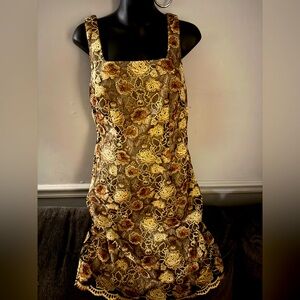 Embroidered cache size 8 floral glitter brown and nude dress